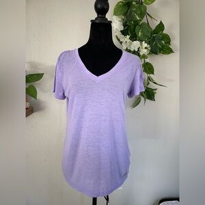 Adidas Women V-Neck Tee Lavender Purple Lila Shirt Medium Athletic